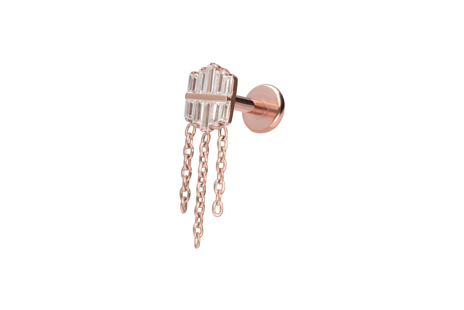 Titan Labret Piercing mit Push Fit KRISTALLSCHILD + 3 KETTEN